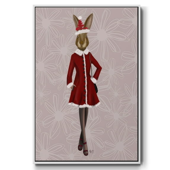 Christmas Christmas Fashion Bunny - Framed Gallery Wrapped Holiday Canvas - 25 x 37 - White Frame