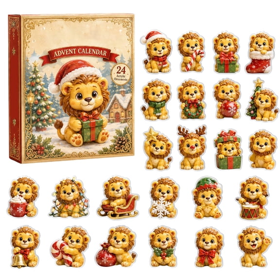 Christmas Christmas Lion Advent Calendar 2026, 24Pcs 2D Acrylic Ornaments Collection, Christmas Countdown Calendar with Daily Surprise, Holiday Gift for ChristmasLion Ls