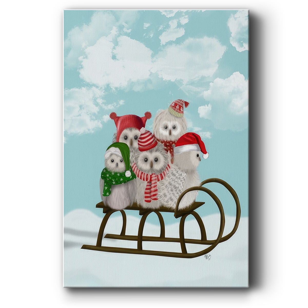 Christmas Christmas Owl Sled- Gallery Wrapped Canvas