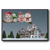 Christmas Christmas Owl Village - Framed Gallery Wrapped Holiday Canvas - 17 x 25 - Black Frame