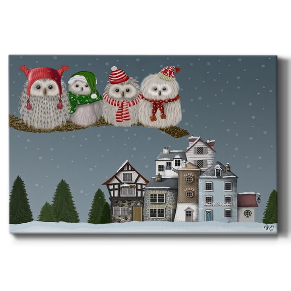 Christmas Christmas Owl Village- Gallery Wrapped Canvas