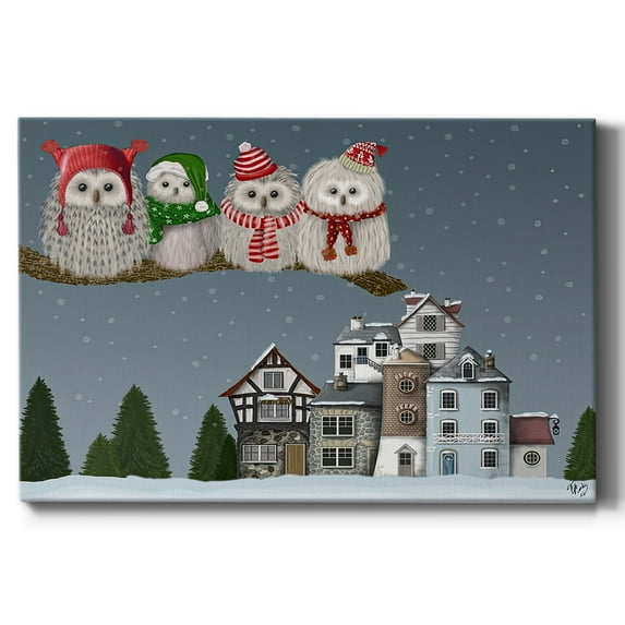 Christmas Christmas Owl Village- Gallery Wrapped Canvas