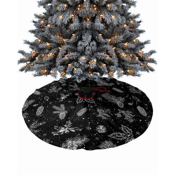 Christmas Christmas Tree Skirt 36 Inches Large Christmas Skirt Tree, Xmas Berry Winter Snowflake Classic Black Tree Skirt Christmas Decorations for Fireplace Party Holidays Indoor Outdoor