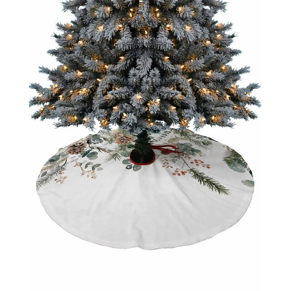Christmas Christmas Tree Skirt 36 Inches Large Christmas Skirt Tree, Xmas Botanical Pinecone Eucalyptus Leaves Tree Skirt Christmas Decorations for Fireplace Party Holidays Indoor Outdoor
