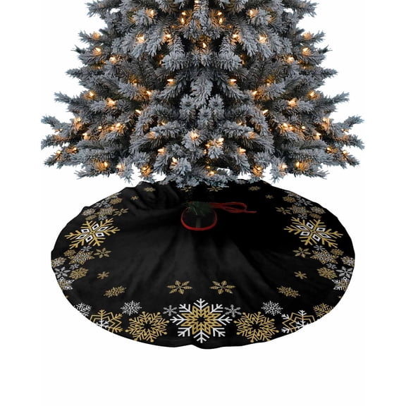 Christmas Christmas Tree Skirt 36 Inches Large Christmas Skirt Tree, Xmas White Yellow Snowflake Winter Classic Black Tree Skirt Christmas Decorations for Fireplace Party Holidays Indoor Outdoor