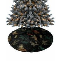 Christmas Christmas Tree Skirt 36 Inches Large Christmas Skirt Tree, Yellow Pine Cones Green Berry Classic Black Tree Skirt Christmas Decorations for Fireplace Party Holidays Indoor Outdoor