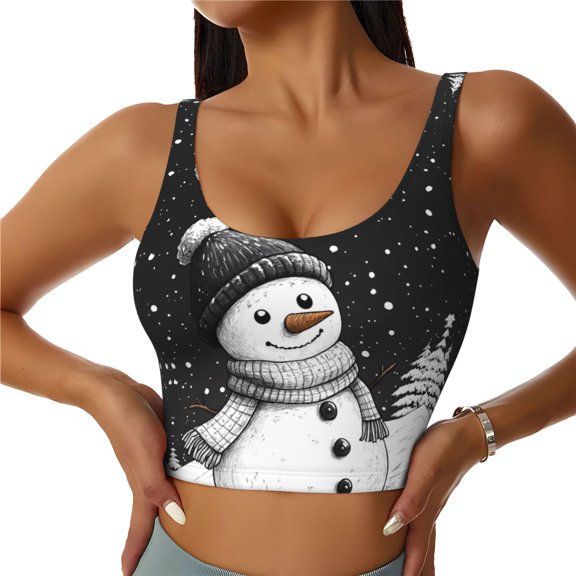Christmas Christmas black and white snowman Sports Bras for Women High Support - Soft Athletic Crop Workout Tank Top for Women