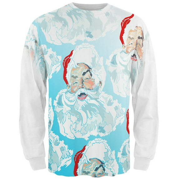 Christmas Classic Jolly Saint Nick Santa Claus All Over Mens Long Sleeve T Shirt Multi LG