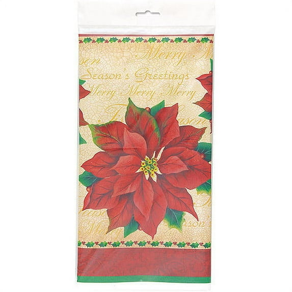 Christmas 'Classic Poinsettia' Plastic Table Cover (1ct)