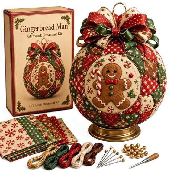 Christmas Classics Patchwork Ornament DIY Kit Santa Claus Heirloom Quality Textile Ornament Project For Christmas Eve Tradition & Sentimental Present (Gingerbread Man)