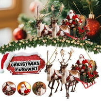Christmas Claus And Sleigh Reindeer Hanging Decorations For Holiday Season, 2D Flat Acrylic Reindeer Sleigh Santa Design With Porch Decoration, Festive Season Holiday Tree Porch