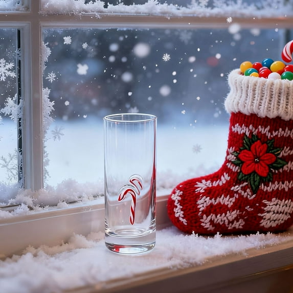 Christmas Clear Drinking Tumbler Glasses, 14oz Candy Canes, Candy Canes Christmas Cups for Kids, Reusable Crystal Drinking Tumblers for Water, Juice, Best Christmas Gifts for Boys Girls (B)