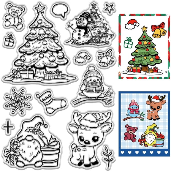 Christmas Clear Stamps Snowman Xmas Trees Snowflake Elk Gnome Bells Transparent Reusable Silicone Rubber Stamps Seal
