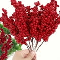 thumbnail image 1 of 10pcs Red Artificial Berry Branches - 22cm Plastic Stems for DIY Christmas Crafts, Wedding Decor, Home Decoration, Photo Props, Holiday Parties - Perfect for Festive Arrangements, 1 of 9