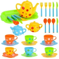 Christmas 2024! QTOCIO Toddler Toys, Pretend Play Toy Tea Set Kids Role Play Tea Toy Party Set 28pc Plastic Time Playset