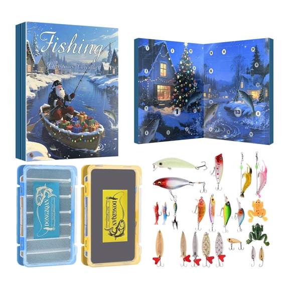 Christmas Clearance! 2026 Fishing Advent Calendar 24 Days Christmas Countdown Blind Box, Mixed Hard & Soft Bionic Fishing Lures Tackle Kit, Complete Angling Accessories Surprise Gift for Family Fun