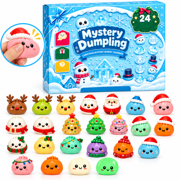 Christmas Clearance! 24-Day Christmas Squishy Advent Calendar 2026, Ice & Snow Themed Mystery Dumpling Squeeze Toys, 24 Mini Bao Fidgets Winter Countdown Gift Box Crazy Gifts for Fun