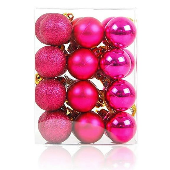 24pcs 1.18" Small Christmas Ball Ornaments Shatterproof Christmas Decorations Tree Balls for Holiday Wedding Party Decoration, Tree Ornaments Hooks Included (Hot Pink, 3cm/1.18")