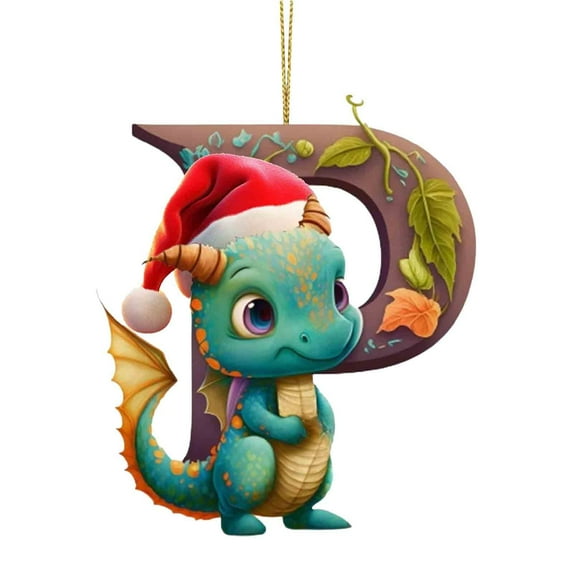 Christmas 26 Initial Personalized Dinosaur Christmas Ornaments Christmas Tree Decorations Pendants,Plastic Initial Monogram Xmas Tree Decorations Unique Christmas Funny Gifts for Kids