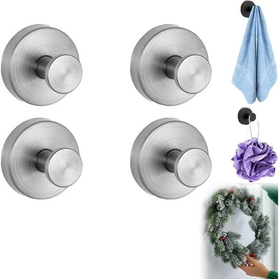 Christmas 4Pcs Suction Cup Hooks for Wreaths on Glass, Wreath Hanger for Christmas Lights,, Wreath Suction Front Door, Wreath Door Hanger Suction Cup