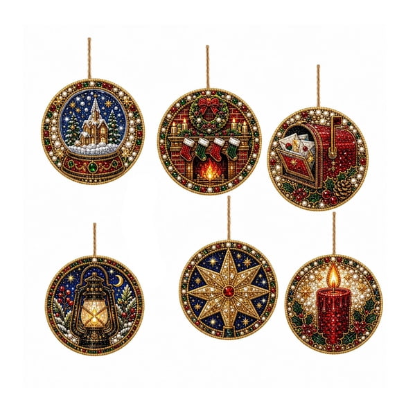 Christmas Clearance! 6Pcs Acrylic Christmas Ornaments DIY Pearl Art Kits for Adults, Hanging Diamond Art Christmas Ornaments Set with Pearls, Special-Shaped Gems & Jute Twine, Christmas Craft(#4)