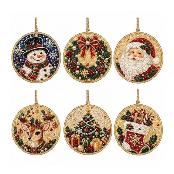 Christmas Clearance! 6Pcs Acrylic Christmas Ornaments DIY Pearl Art Kits for Adults, Hanging Diamond Art Christmas Ornaments Set with Pearls, Special-Shaped Gems & Jute Twine, Christmas Craft(#7)
