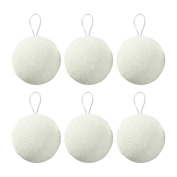 Christmas 6Pcs White Christmas Ball Ornaments Glitter Sequin Foam Balls Pendants,Shatterproof Xmas Pearl Hanging Balls Christmas Tree Decorations for Wedding Party Holiday Decorations