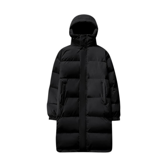 Christmas Clearance! AIEOTT Long Winter Coats for Men Zip Up Puffer Jacket Warm Overcoat Big and Tall Quilted Jacket Thicken Coat with Hood