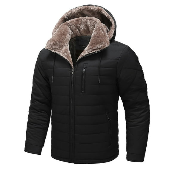 Christmas Clearance! AIEOTT Men's Fleece Lined Parka Jacket Hooded Puffer Jacket Warm Winter Coat Thicken Fur Jackets Windproof Coats
