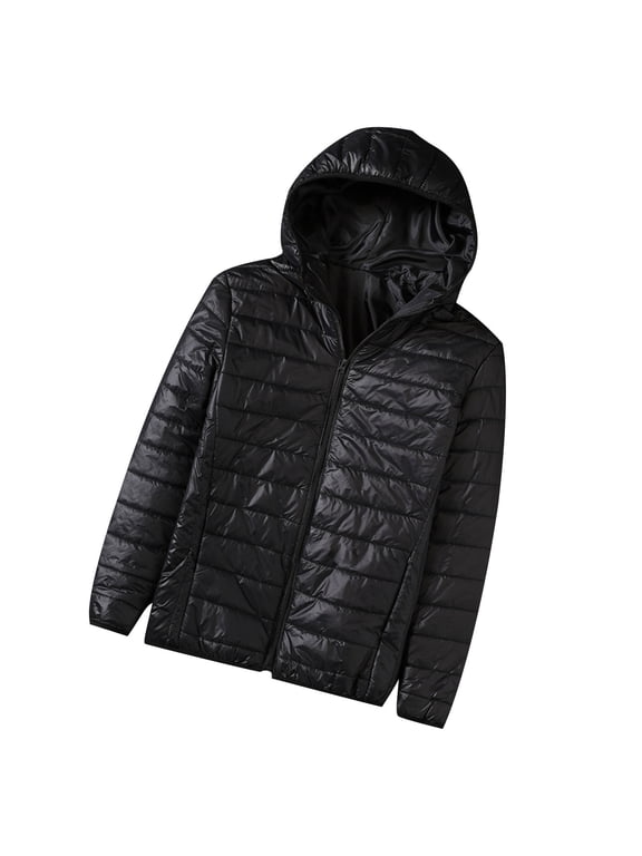 Christmas Clearance! AIEOTT Men's Lightweight Packable Accent Puffer Jacket Casual Down Jackets With Hood, Water-Resistant Winter Jackets