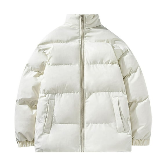 Christmas Clearance! AIEOTT Men's Winter Solid Color Stand Collar Down Jacket Zip Front Cardigan Outerwear Long Sleeve Padded Jacket Coat