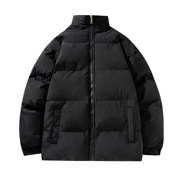 Christmas Clearance! AIEOTT Men's Winter Solid Color Stand Collar Down Jacket Zip Front Cardigan Outerwear Long Sleeve Padded Jacket Coat