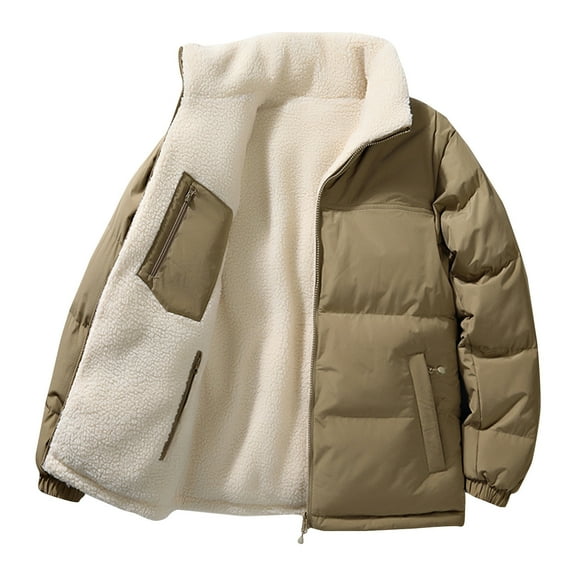 Christmas Clearance! AIEOTT Mens Fleece Lined Down Jacket Outdoor Warm Coat Ski Outerwear Double-sided Thicken Long Sleev Puffer Jacket