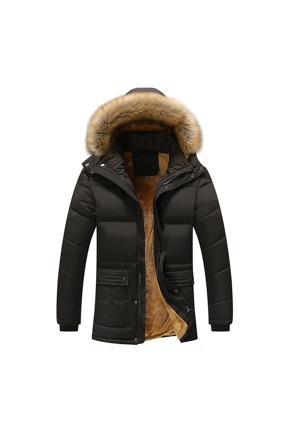 Christmas Clearance! AIEOTT Mens Fleece Puffer Jacket Winter Thicken Plus Size Down Jacket Windproof Warm Cotton Padded Coat