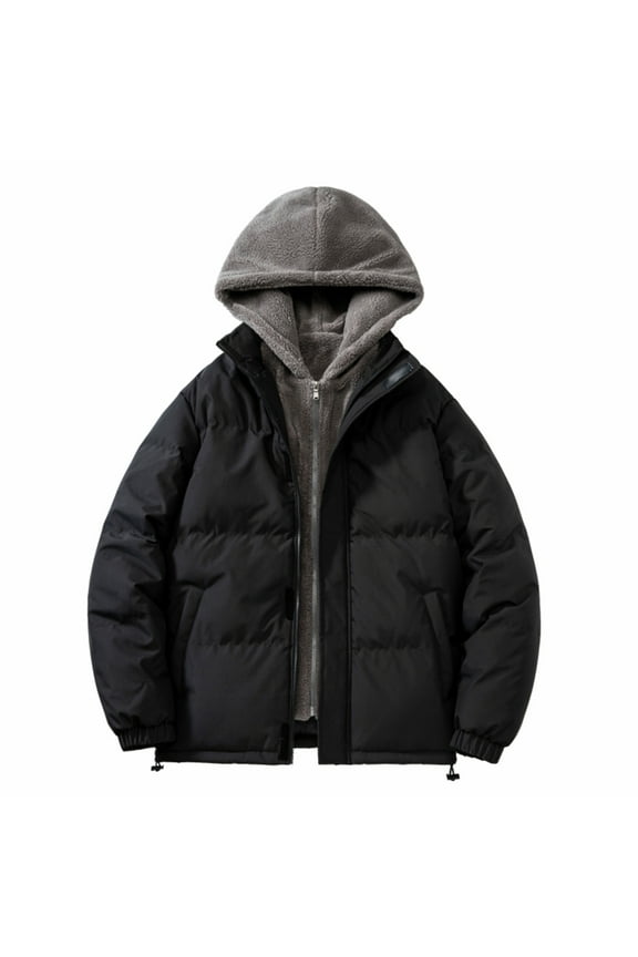 Christmas Clearance! AIEOTT Mens Parka Winter Coats Zip Up Fleece Jacket Big and Tall Puffer Jacket Warm Quilted Jacket Casual Outwear with Hood