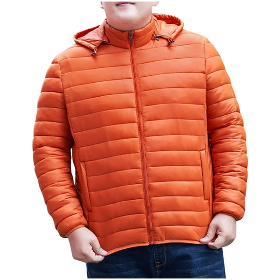 Christmas Clearance! AIEOTT Mens Plus Size Puffer Coat with Removable Hood Winter Thicken Down Jacket Full Zip Front Padded Jacket Coat