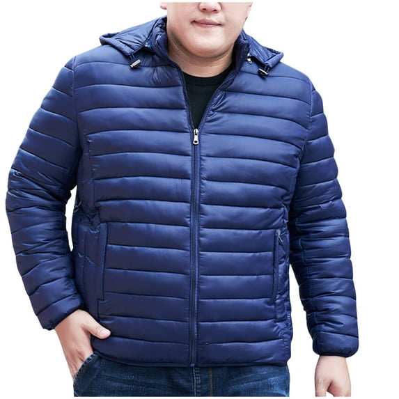 Christmas Clearance! AIEOTT Mens Plus Size Puffer Coat with Removable Hood Winter Thicken Down Jacket Full Zip Front Padded Jacket Coat