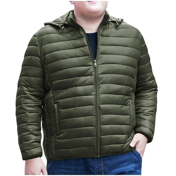 Christmas Clearance! AIEOTT Mens Plus Size Puffer Coat with Removable Hood Winter Thicken Down Jacket Full Zip Front Padded Jacket Coat