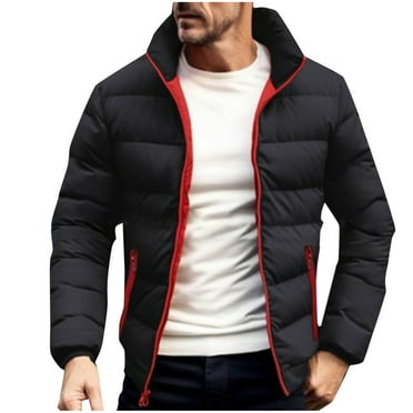 Christmas Clearance! AIEOTT Mens Puffer Jacket with Zipper Pockets Solid Color Stand Up Collar Lightweight Business Down Jacket Winter Casual Outerwear