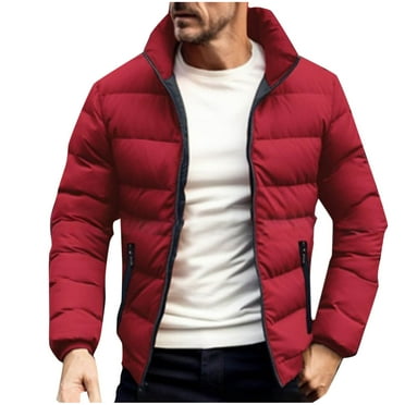 Christmas Clearance! AIEOTT Mens Puffer Jacket with Zipper Pockets Solid Color Stand Up Collar Lightweight Business Down Jacket Winter Casual Outerwear