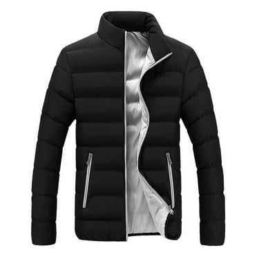 Christmas Clearance! AIEOTT Mens Puffer Jacket with Zipper Pockets Winter Solid Long Sleeve Outerwear Stand Collar Windproof Down Jacket