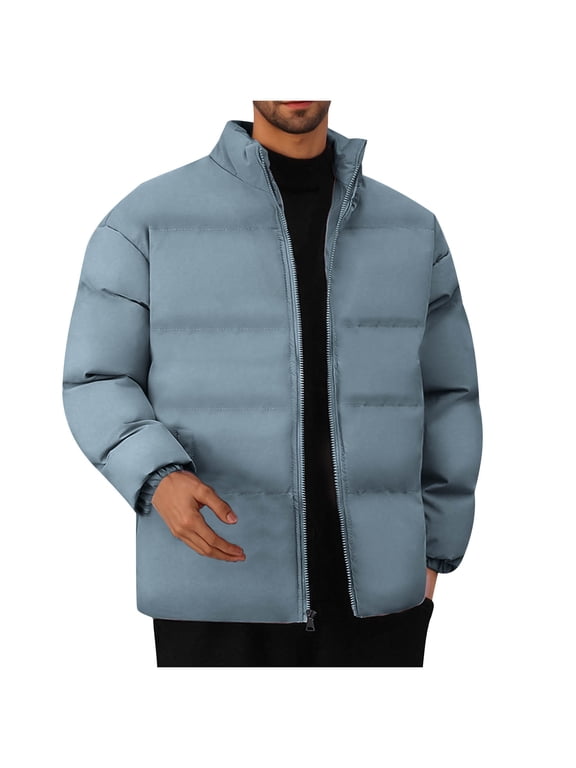 Christmas Clearance! AIEOTT Mens Puffer Jackets Casual Full Zip Stand-up Coat Winter Warm Padded Down Jackets