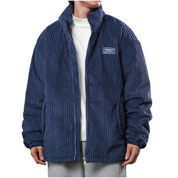 Christmas Clearance! AIEOTT Mens Quilted Bubble Puffer Corduroy Jacket Stand Collar Zip Up Long Sleeve Winter Bomber Coat Fall Ribbed Tops Outerwear