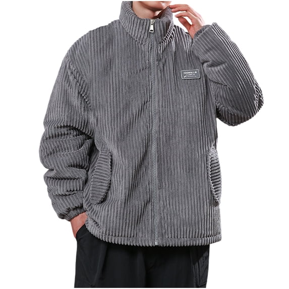 Christmas Clearance! AIEOTT Mens Quilted Bubble Puffer Corduroy Jacket Stand Collar Zip Up Long Sleeve Winter Bomber Coat Fall Ribbed Tops Outerwear