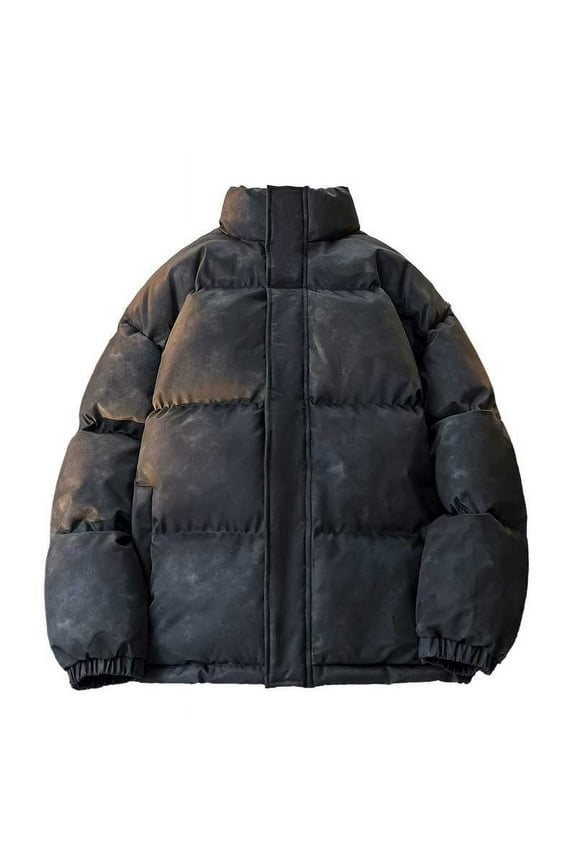 Christmas Clearance! AIEOTT Mens Stand Collar Puffer Coat Thickened Winter Puffer Jacket Warm Solid Color Zip Up Outerwear Ski Bubble Coat
