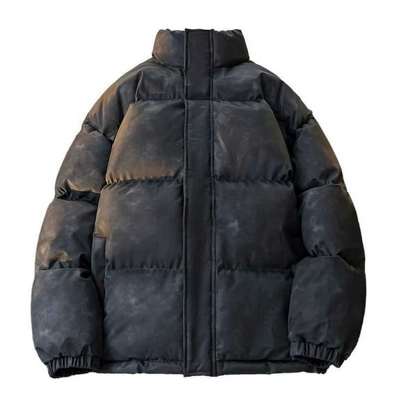 Christmas Clearance! AIEOTT Mens Stand Collar Puffer Coat Thickened Winter Puffer Jacket Warm Solid Color Zip Up Outerwear Ski Bubble Coat