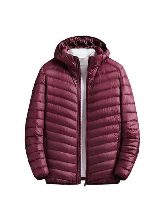 Christmas Clearance! AIEOTT Puffer Jacket Men Lightweight Quilted Jacket Big and Tall Zip Up Jacket Winter Parka Jackets Warm Overcoat with Hood