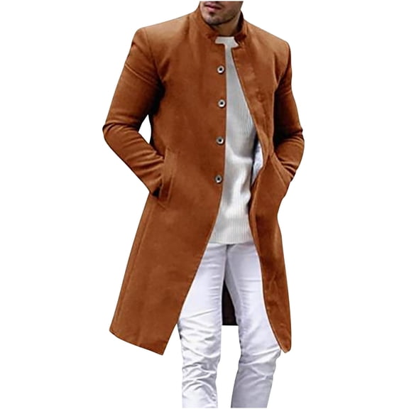 Christmas Clearance! AIEOTT Trench Coat for Men Winter Big and Tall Coats Long Double Breasted Pea Coat Business Trench Coat with Pockets