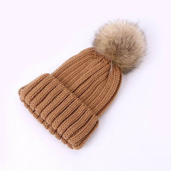 Christmas Clearance! AIEOTT Winter Hats for Kids Ages 2-4 Knit Warm Hats with Pom Poms Boys and Girls Fashion Solid Color Hats