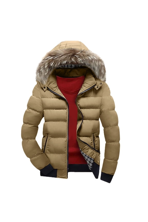 Christmas Clearance! AIEOTT Winter Jacket for Men Big and Tall Padded Coat Zip Up Puffer Jacket Color Block Puffer Jacket Warm Outwear with Hood